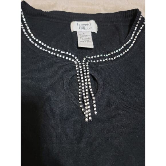 Vtg Bonnie And Bill By Holly Silk Blend Blk Sweater W/ Rhinestones Sz Large - Picture 2 of 5